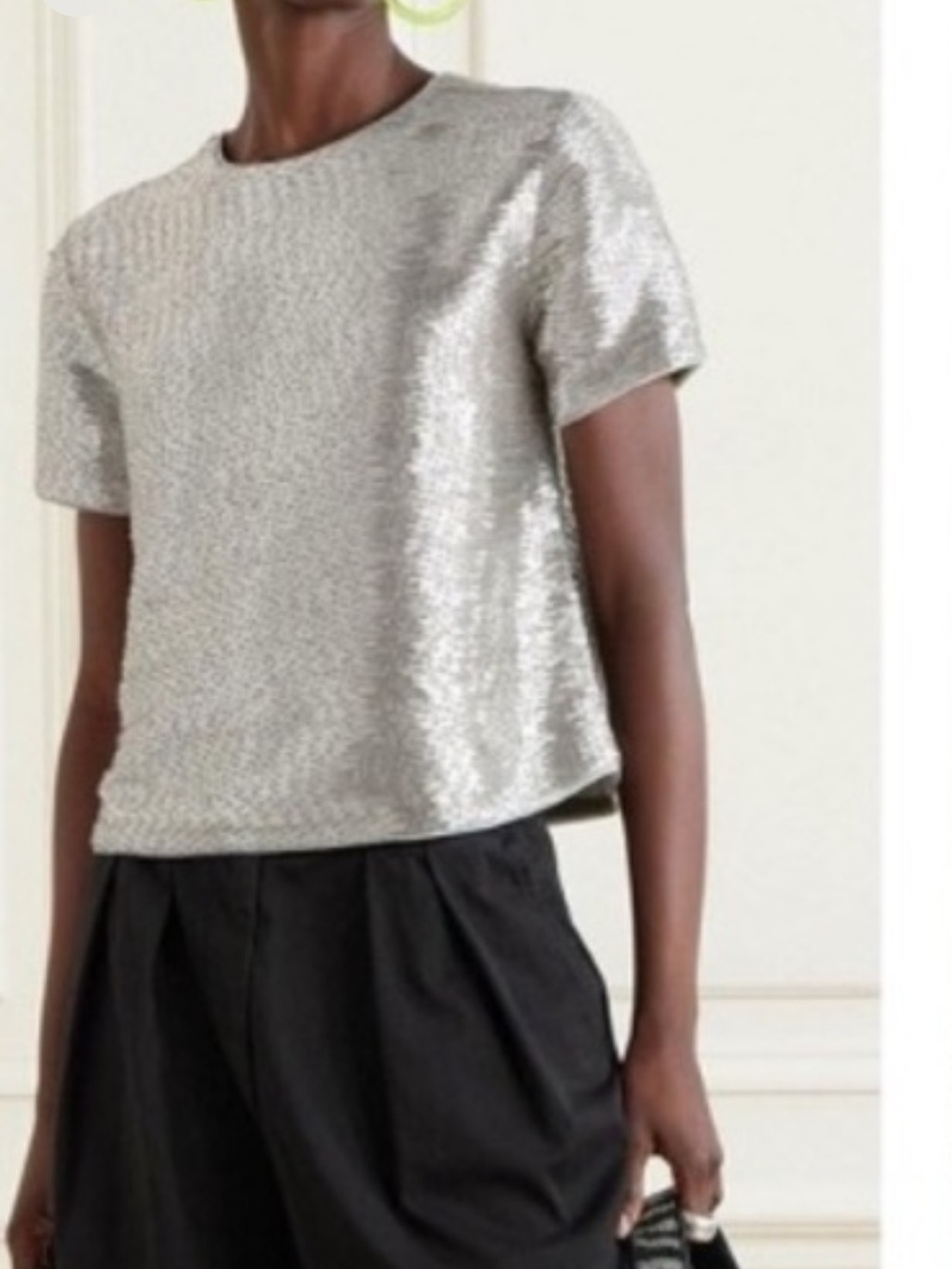 Staud - Women's Ingrid Glass Beaded top - Size Small. Silver
